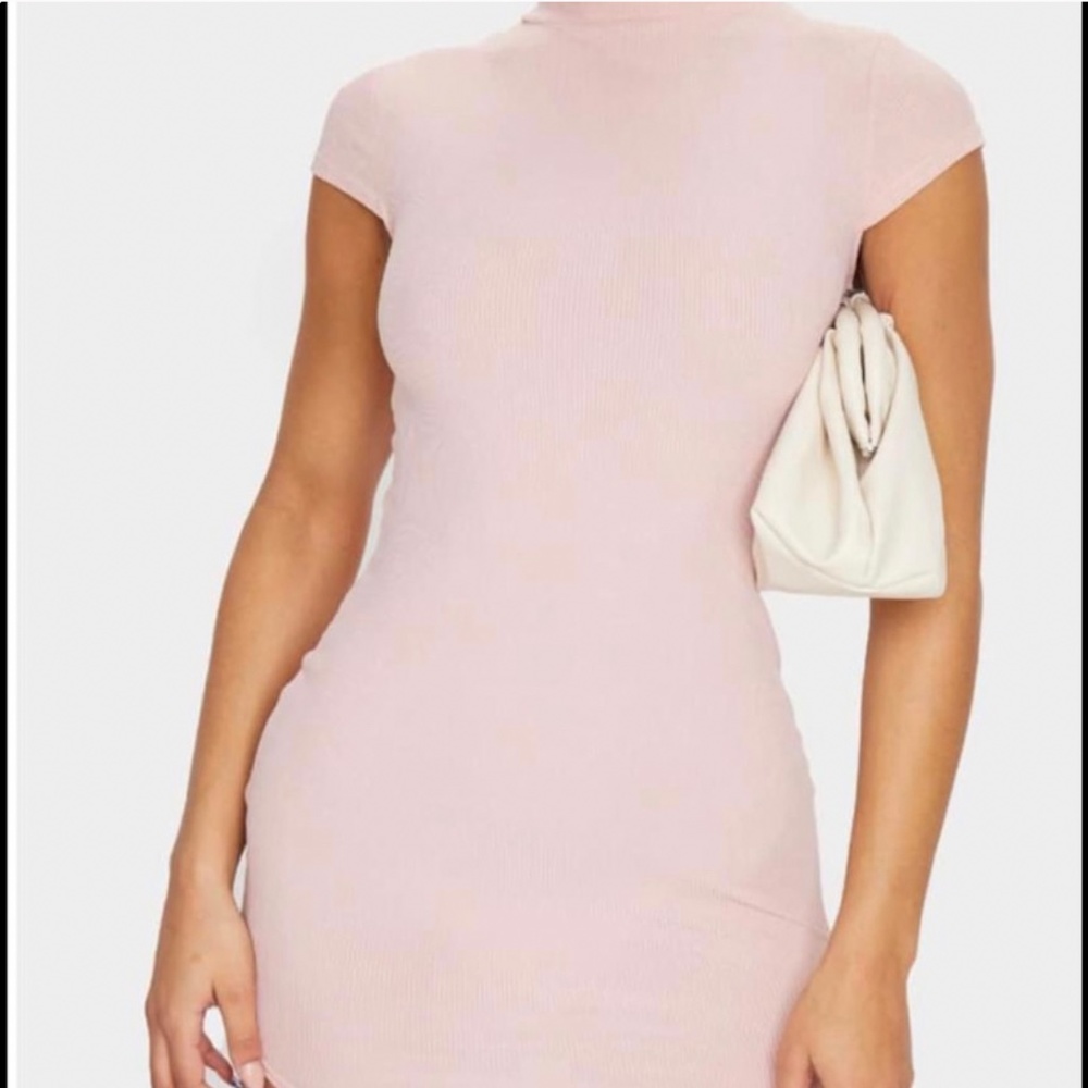 Prettylittlething rose high neck bodycon dress